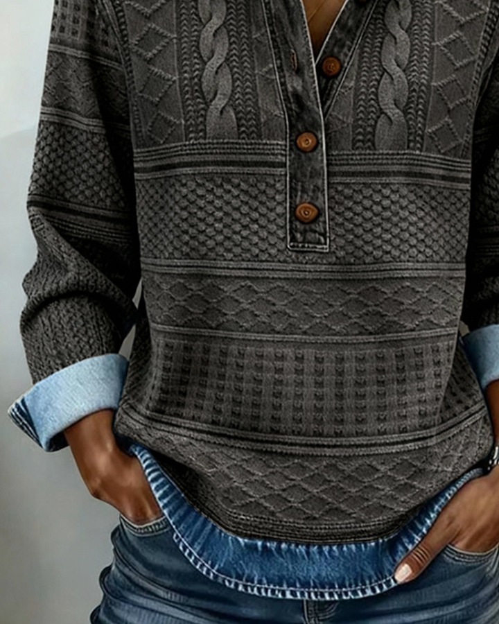 Sharon | Trendy Sweatshirt with Half Button and Collar