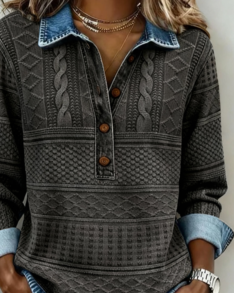 Sharon | Trendy Sweatshirt with Half Button and Collar