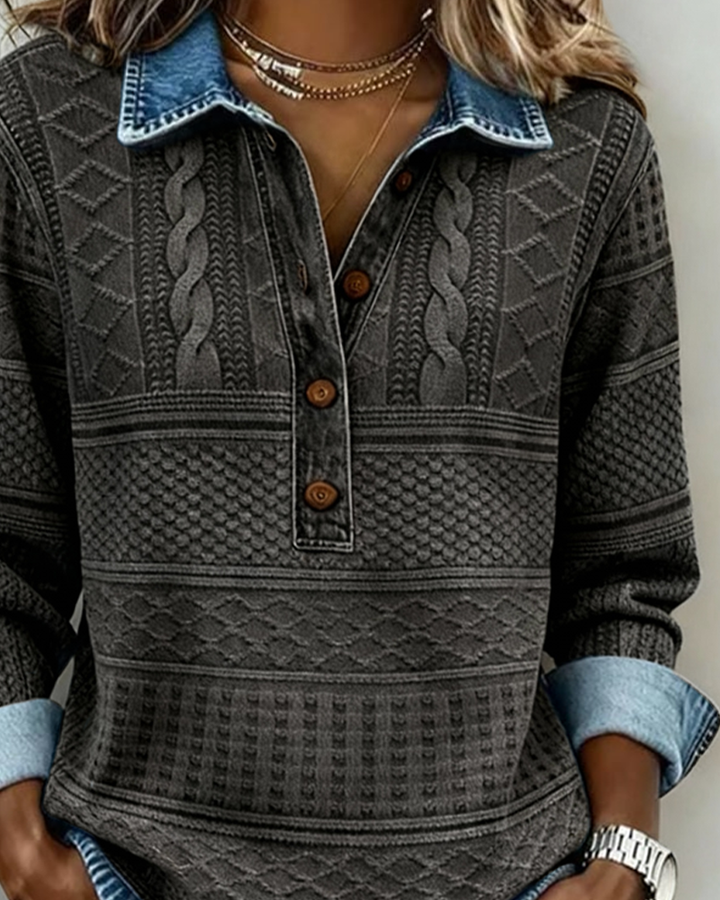 Sharon | Trendy Sweatshirt with Half Button and Collar
