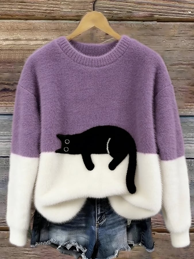 Susan | Elegant Cat Print Oversized Sweater