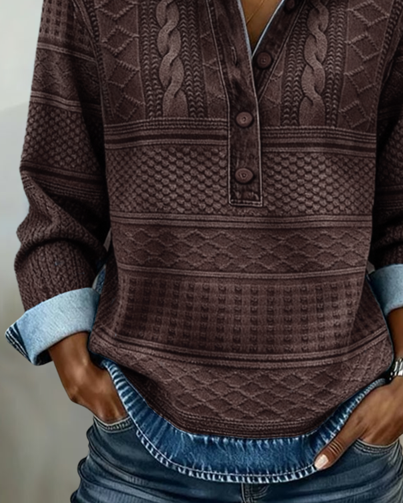 Sharon | Trendy Sweatshirt with Half Button and Collar