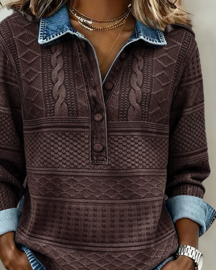 Sharon | Trendy Sweatshirt with Half Button and Collar