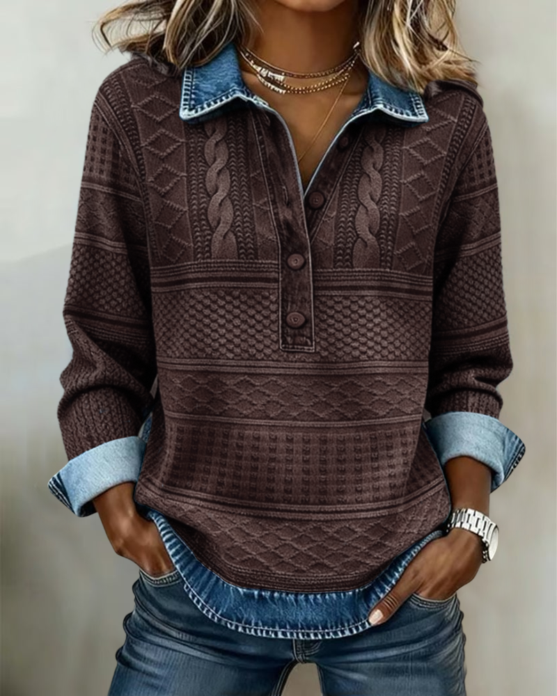 Sharon | Trendy Sweatshirt with Half Button and Collar