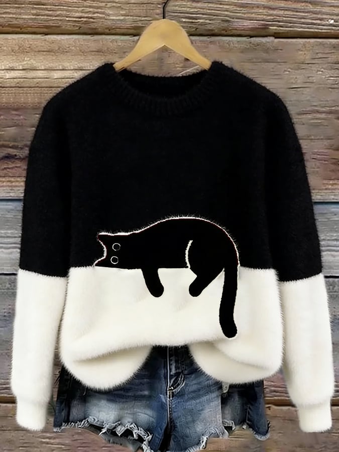 Susan | Elegant Cat Print Oversized Sweater