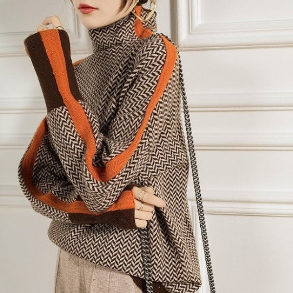 Carol | Herringbone Knit Turtleneck Jumper