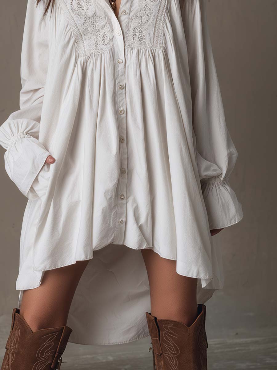 Georgia - Retro-style Lace Irregular Hem Long-sleeved Mini Dress