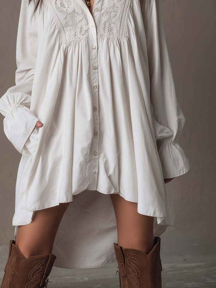 Georgia - Retro-style Lace Irregular Hem Long-sleeved Mini Dress