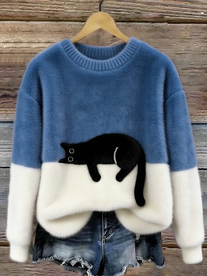Susan | Elegant Cat Print Oversized Sweater