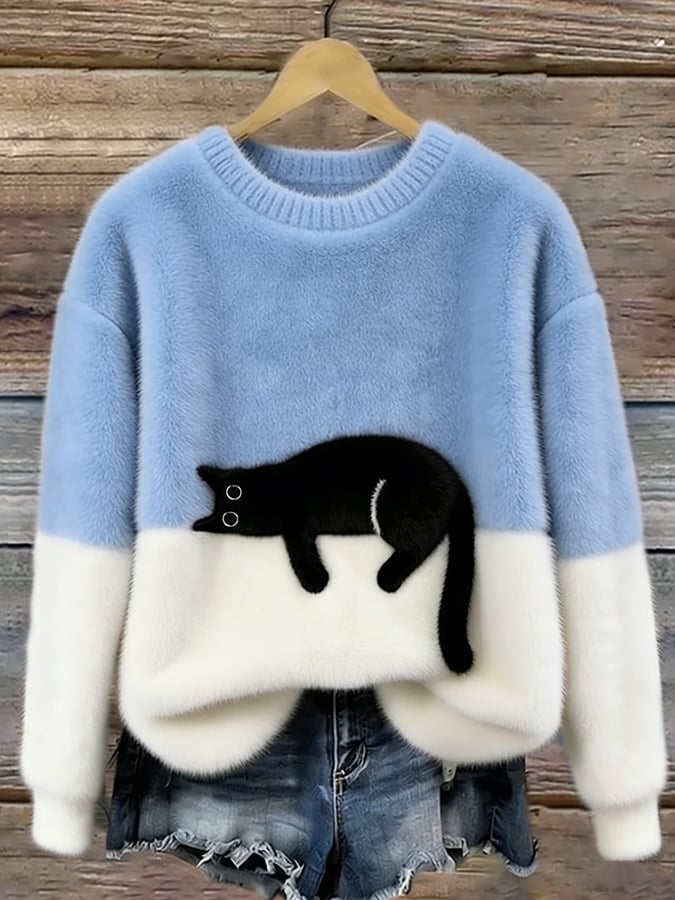 Susan | Elegant Cat Print Oversized Sweater