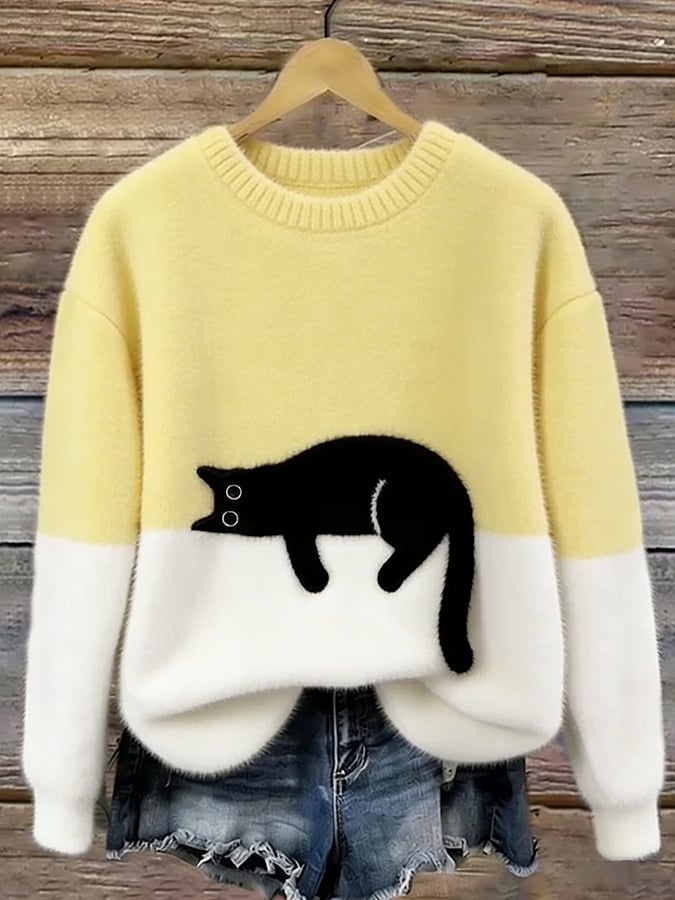 Susan | Elegant Cat Print Oversized Sweater