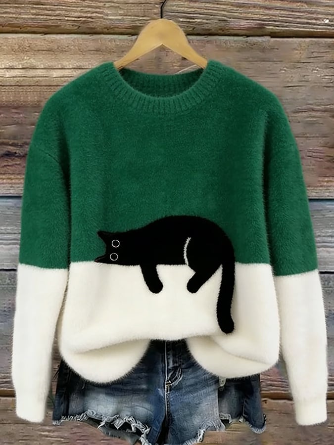 Susan | Elegant Cat Print Oversized Sweater