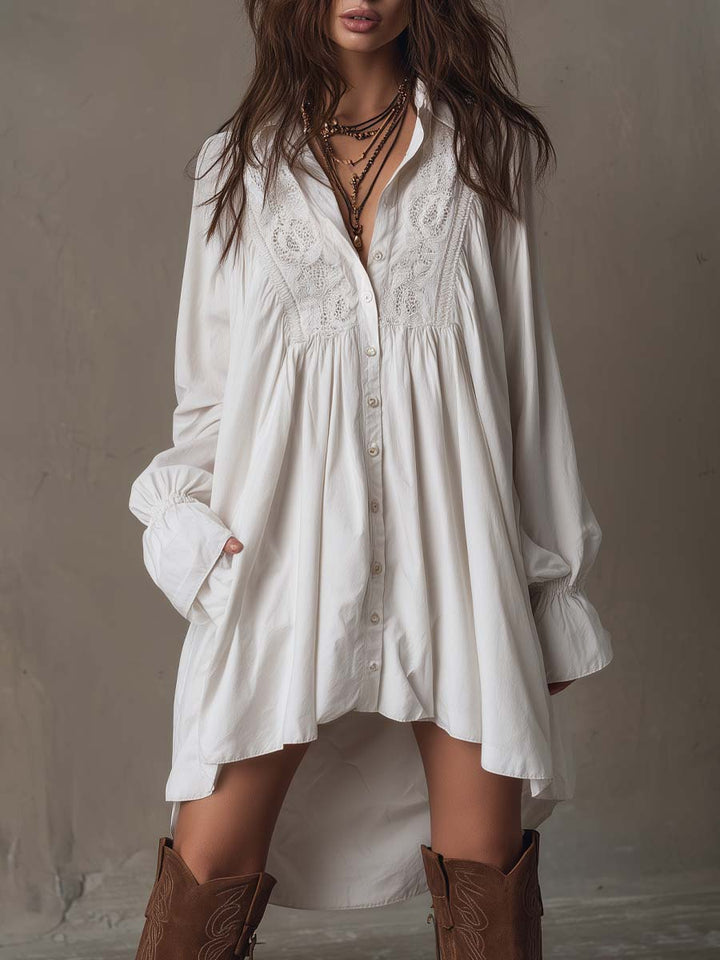 Georgia - Retro-style Lace Irregular Hem Long-sleeved Mini Dress