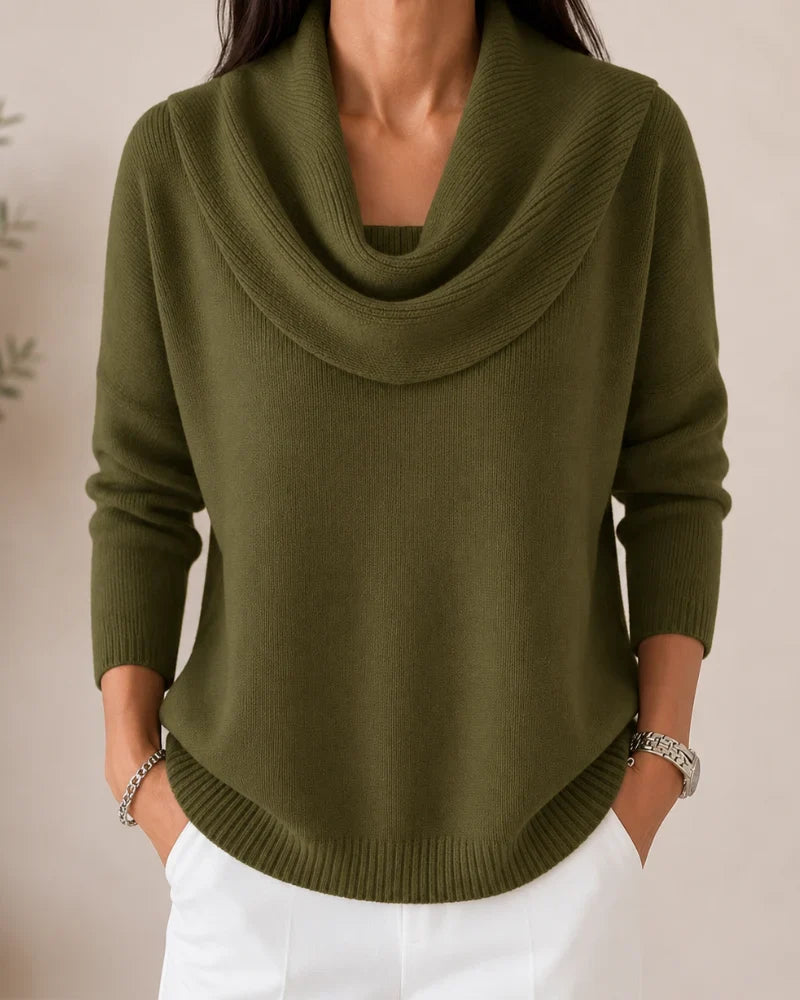 Lorraine | Draped Cowl-Neck Knit Jumper