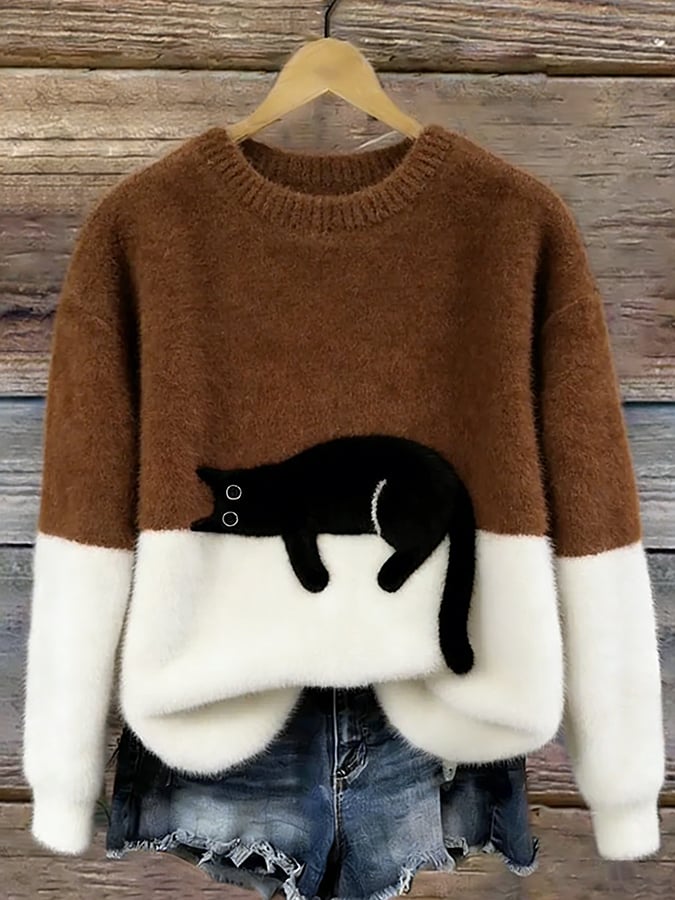 Susan | Elegant Cat Print Oversized Sweater