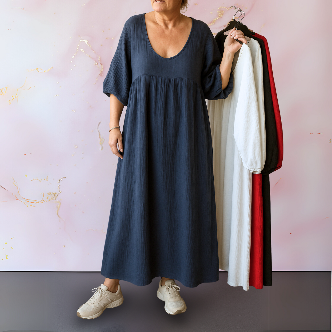 Mora - Solid Color Dress with V-Neck