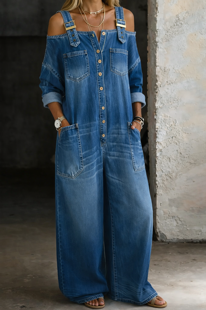 Maya - Off Shoulder Denim Jumpsuit