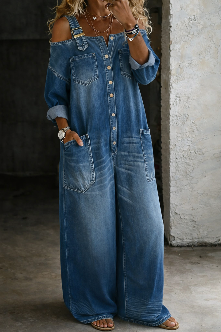 Maya - Off Shoulder Denim Jumpsuit