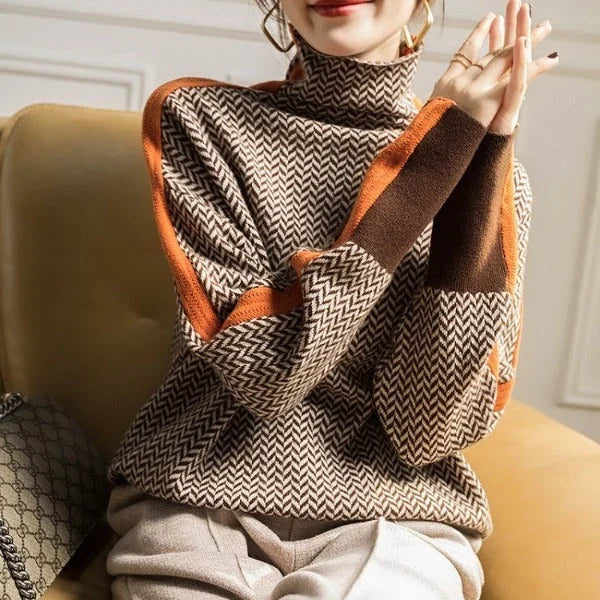 Carol | Herringbone Knit Turtleneck Jumper