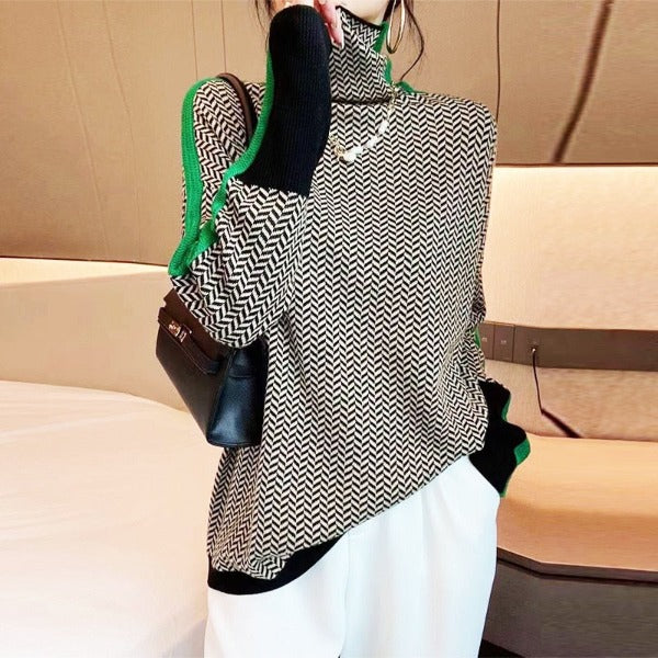 Carol | Herringbone Knit Turtleneck Jumper