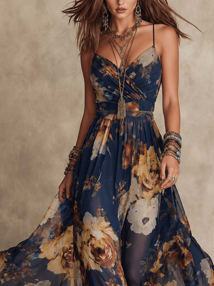 Diane | Navy Blue Floral Maxi Dress