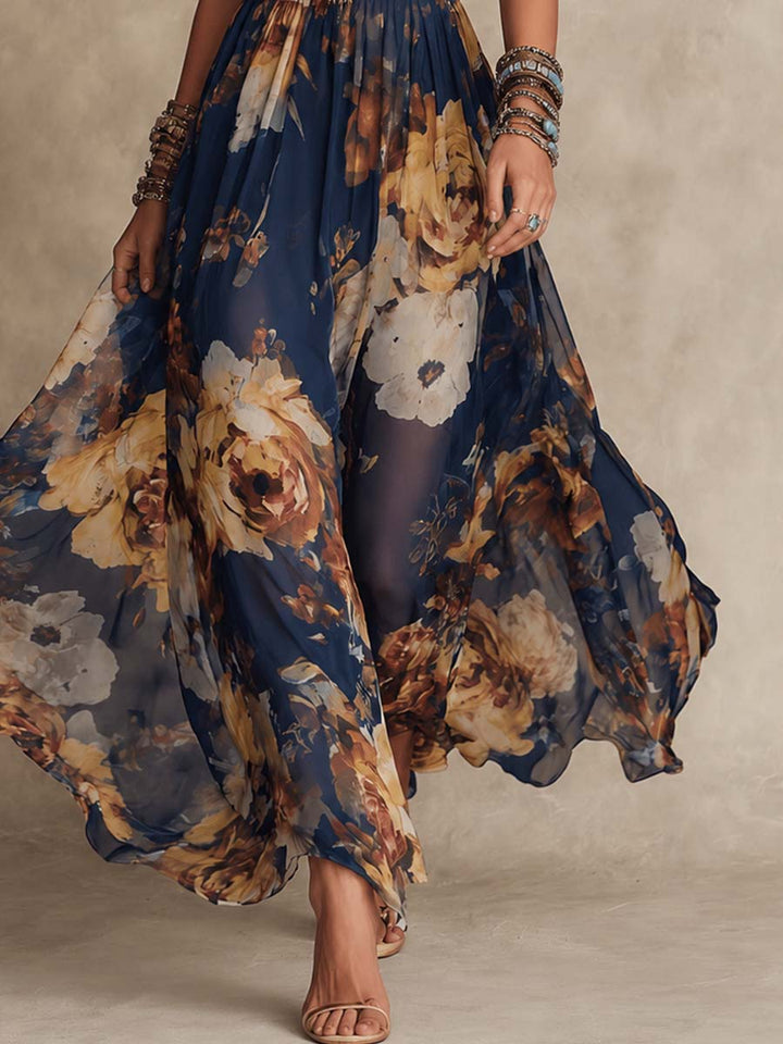Diane | Navy Blue Floral Maxi Dress