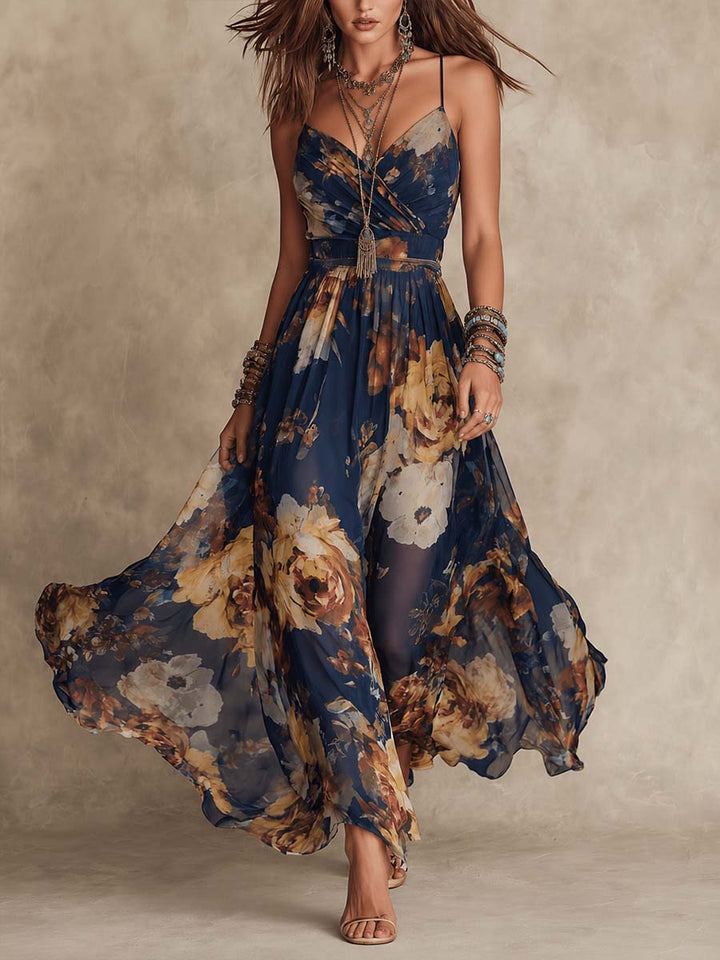 Diane | Navy Blue Floral Maxi Dress