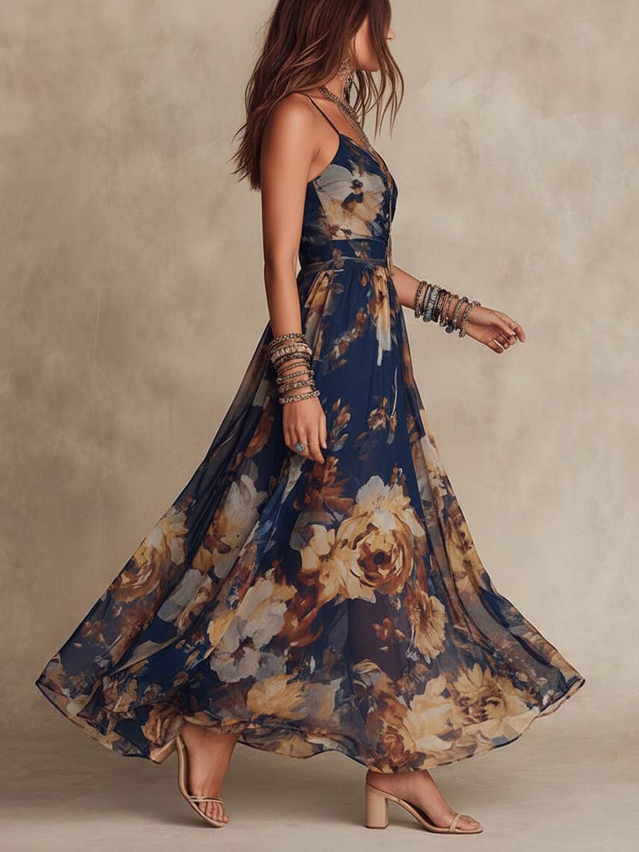 Diane | Navy Blue Floral Maxi Dress