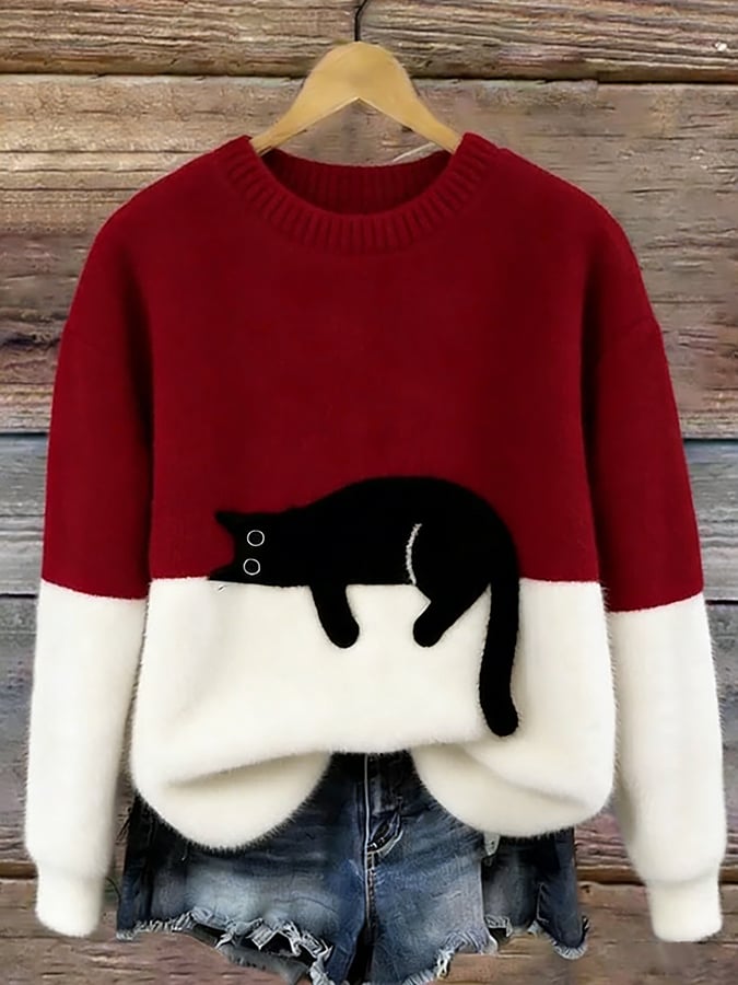 Susan | Elegant Cat Print Oversized Sweater