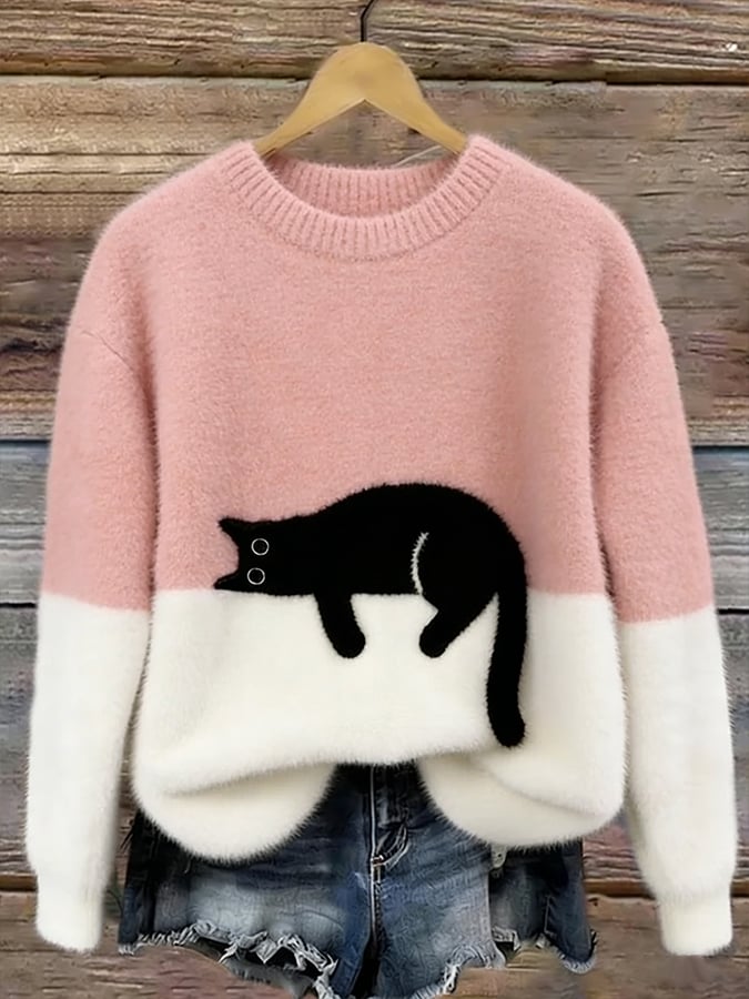 Susan | Elegant Cat Print Oversized Sweater