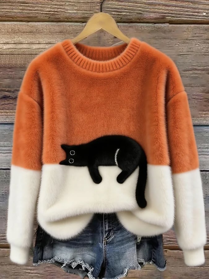 Susan | Elegant Cat Print Oversized Sweater