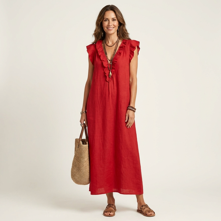 Donna | Ruffle V-Neck Maxi Dress