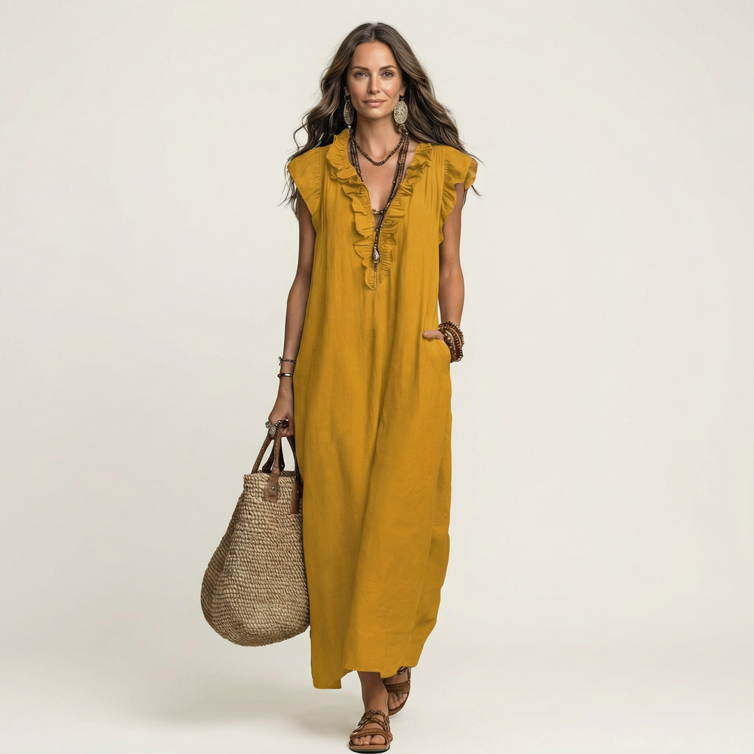 Donna | Ruffle V-Neck Maxi Dress
