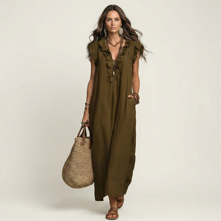 Donna | Ruffle V-Neck Maxi Dress
