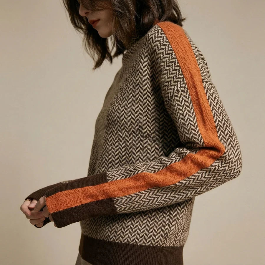 Carol | Herringbone Knit Turtleneck Jumper