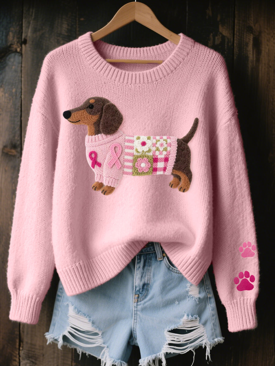 Roberta | Sweater in Knit with Dachshund Felt Pattern