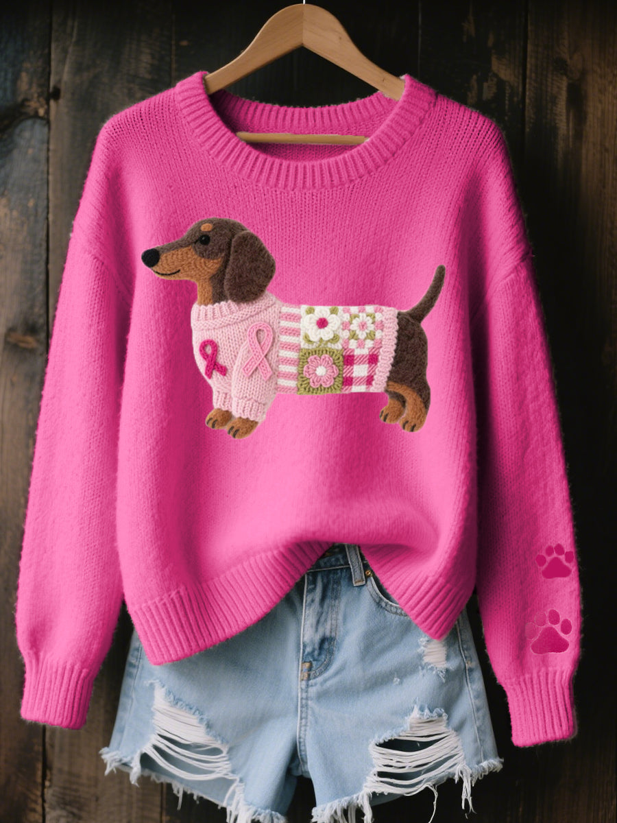Roberta | Sweater in Knit with Dachshund Felt Pattern