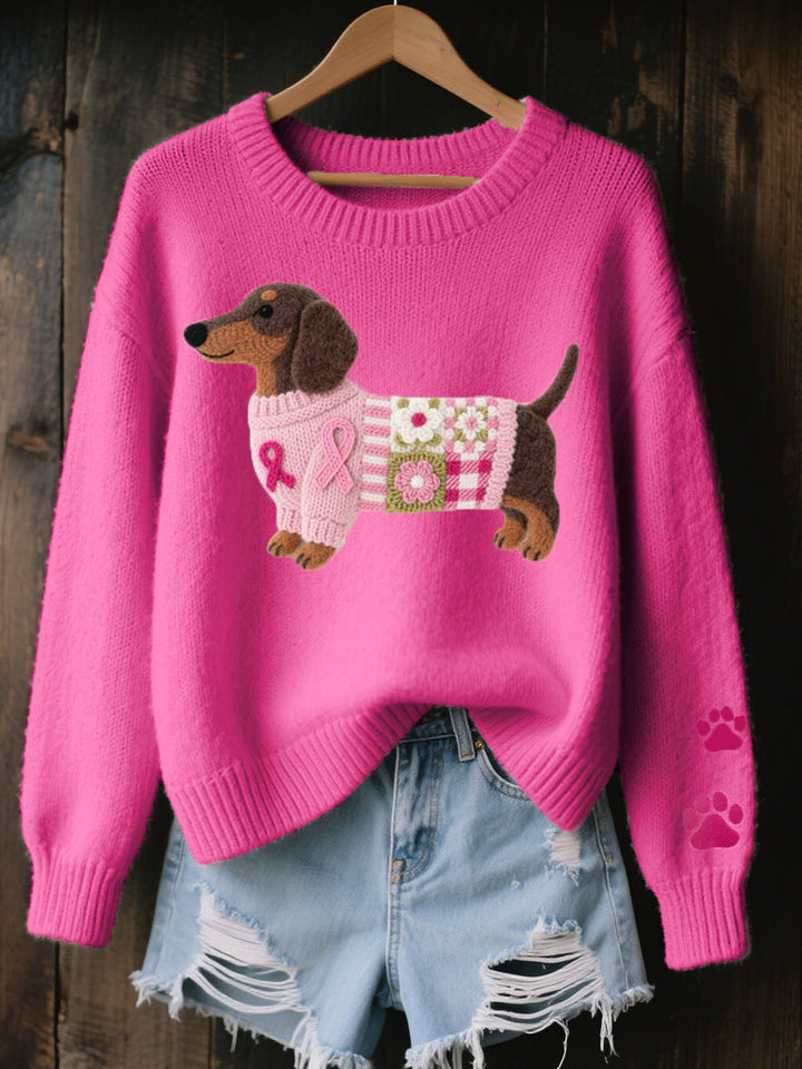 Roberta | Sweater in Knit with Dachshund Felt Pattern