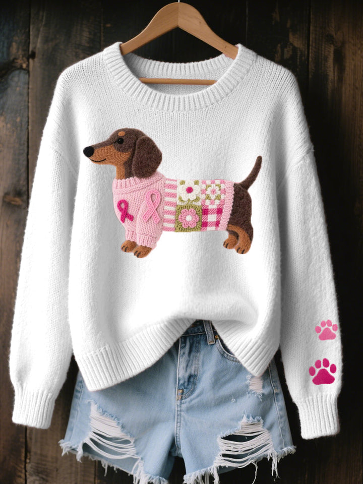 Roberta | Sweater in Knit with Dachshund Felt Pattern
