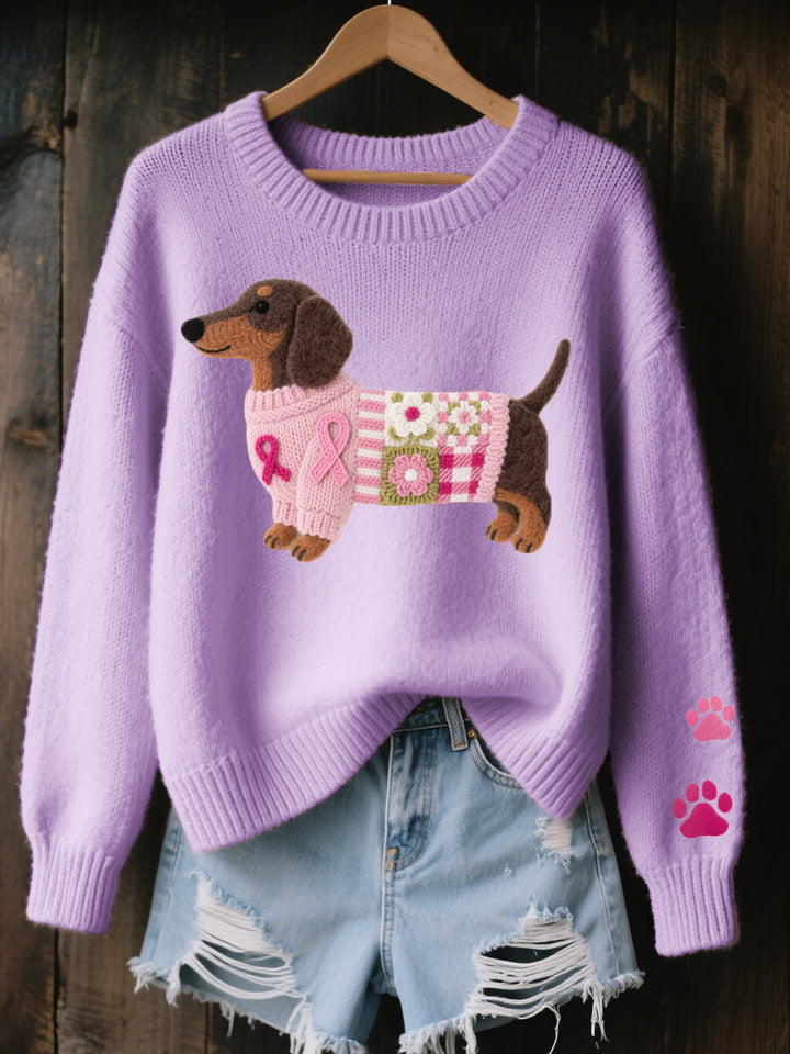 Roberta | Sweater in Knit with Dachshund Felt Pattern