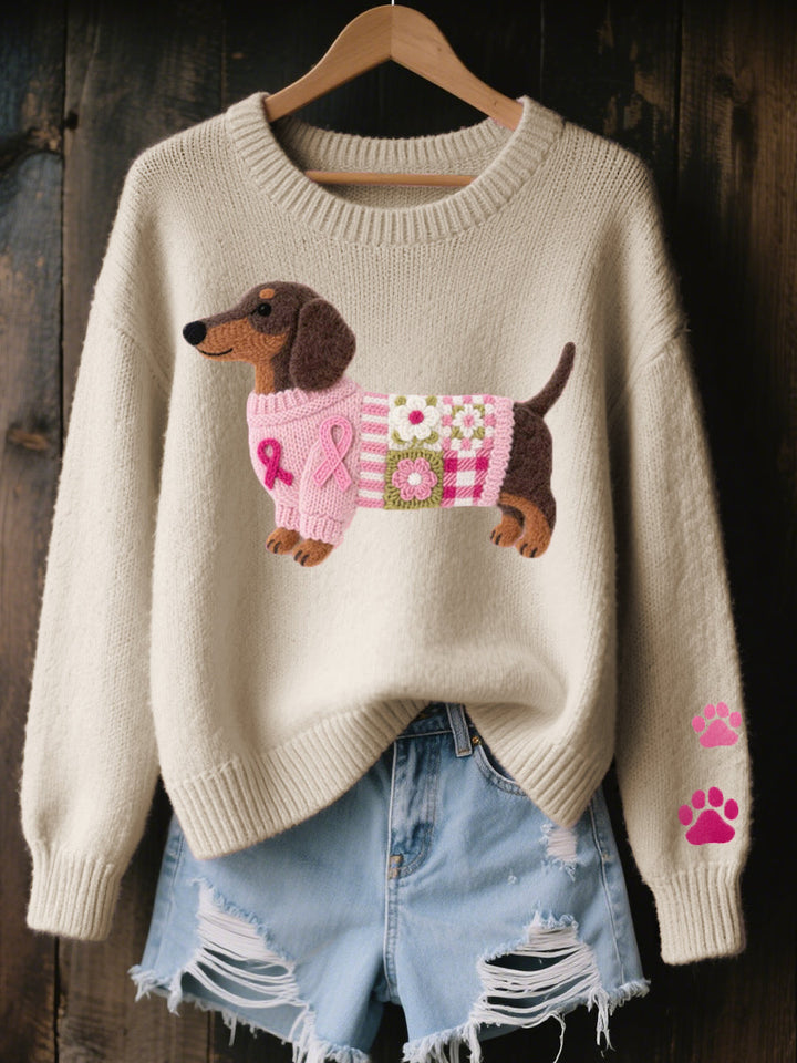 Roberta | Sweater in Knit with Dachshund Felt Pattern