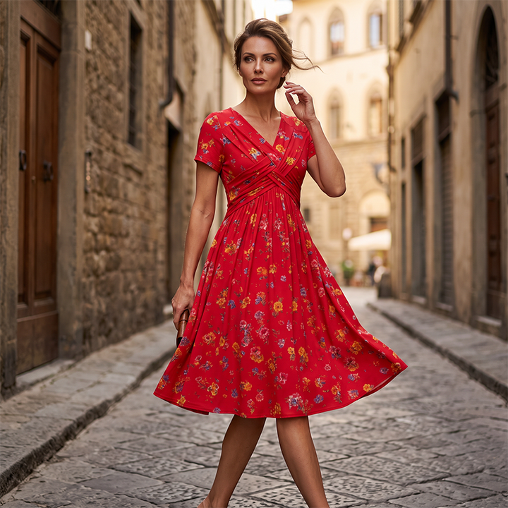 Maricar | Floral V-Neck Twist-Waist Dress