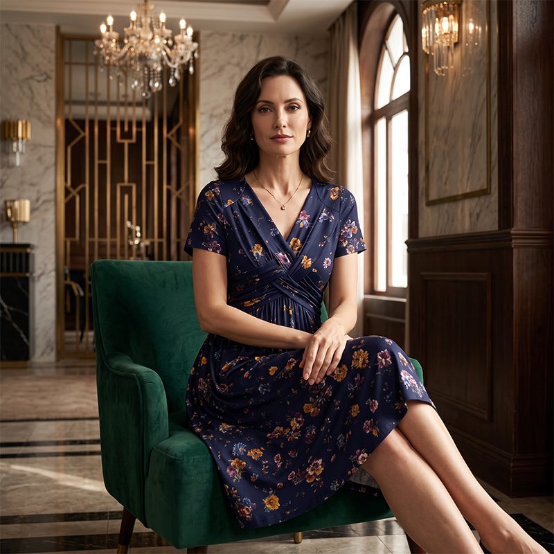 Maricar | Floral V-Neck Twist-Waist Dress
