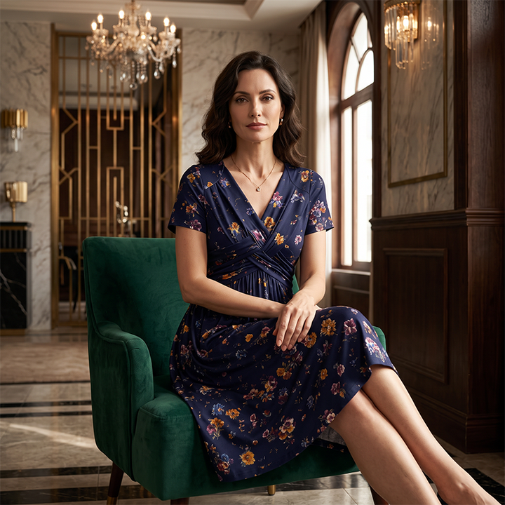 Maricar | Floral V-Neck Twist-Waist Dress