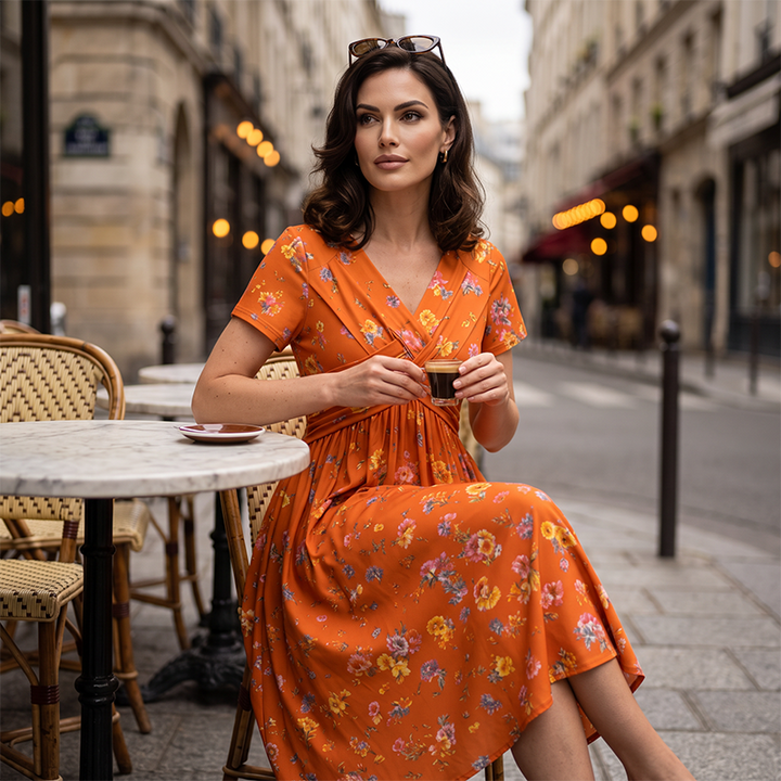 Maricar | Floral V-Neck Twist-Waist Dress