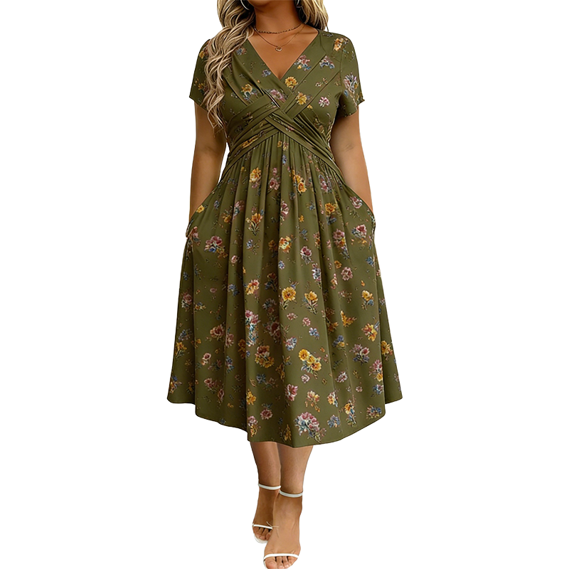 Maricar | Floral V-Neck Twist-Waist Dress