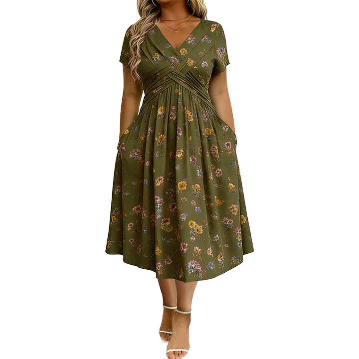 Maricar | Floral V-Neck Twist-Waist Dress
