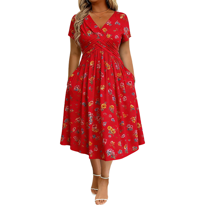 Maricar | Floral V-Neck Twist-Waist Dress